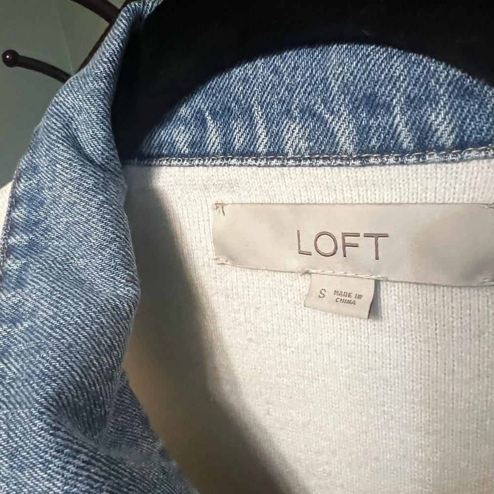 NWOT LOFT Blue and White Denim-Trim Cardigan - Picture 4 of 13
